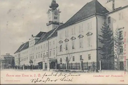 Gruss aus Linz a.d. Donau, Landhaus mit Promenade, gelaufen