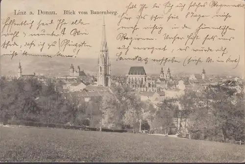 Linz a.d. Donau, Blick zum Bauernberg, gelaufen 1911