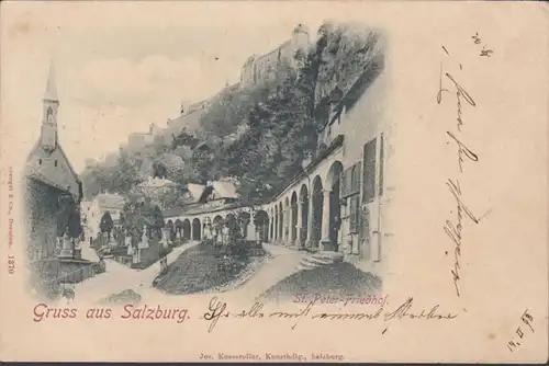 Gruss aus Salzburg, St. Peter Friedhof, gelaufen 1898