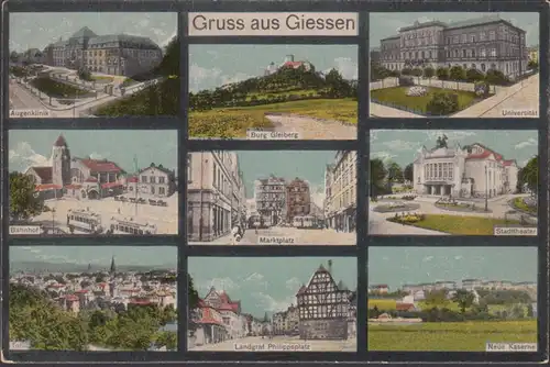 Gruss aus Giessen, Augenklinik, Bahnhof, Universität, ungelaufen