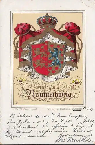 Duché de Braunschweig, armoiries, courues 1899