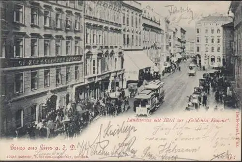 Linz, Landstrasse Hotel zur Goldenen Kanone, gelaufen 1901