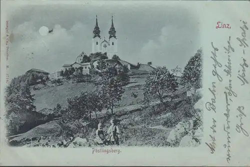 Linz, Pöstlingsberg, Mondschein, gelaufen 1898