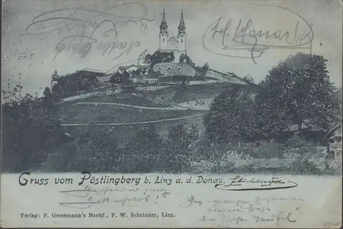 Linz, Gruss vom Pöstlingsberg, Mondschein, gelaufen 189?