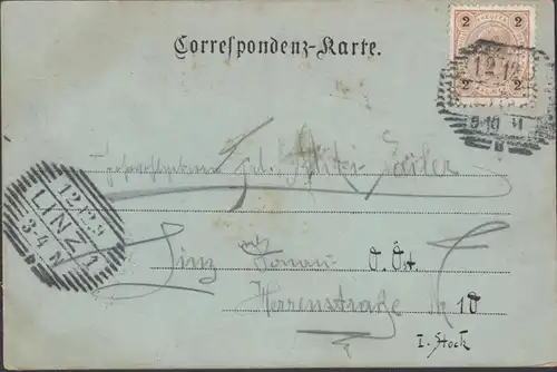 Linz, Gruss vom Pöstlingsberg, Mondschein, gelaufen 189?