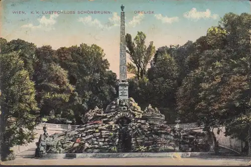 Schönbrunn, Lustschloss, Obelisk, gelaufen 1914