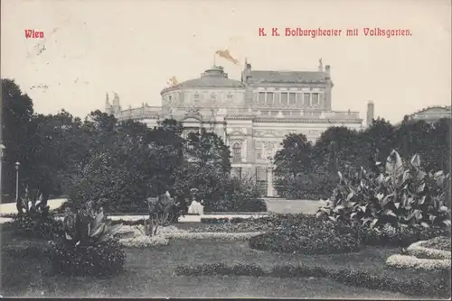 Wien, Hofburgtheater mit Volksgarten, gelaufen 1910