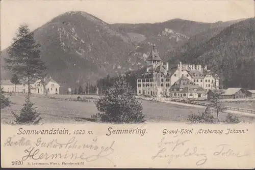 Semmering, Sonnwendstein, Grand Hôtel Archiduc Johann, couru en 1910