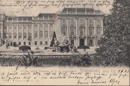 Schönbrunn, Die rechte Fontaine im Schlosshofe, gelaufen 1902