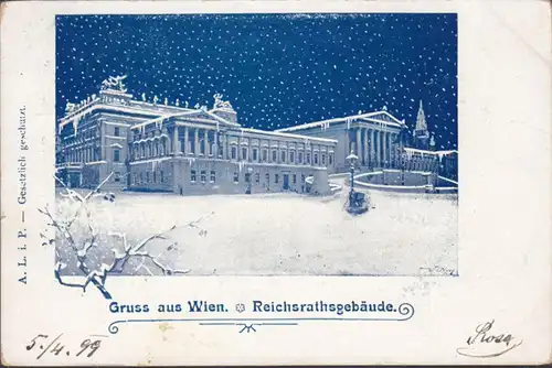 Gruss aus Wien Reichsrathsgebäude, gelaufen 1899