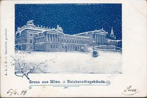 Gruss aus Wien Reichsrathsgebäude, gelaufen 1899