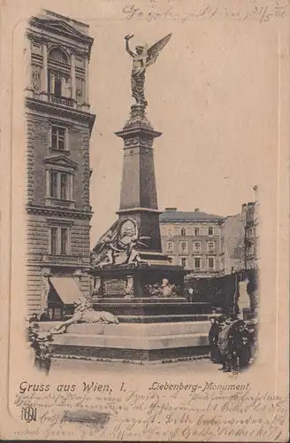 Gruss aus Wien, Liebenberg Monument, Passepartout, gelaufen 1900