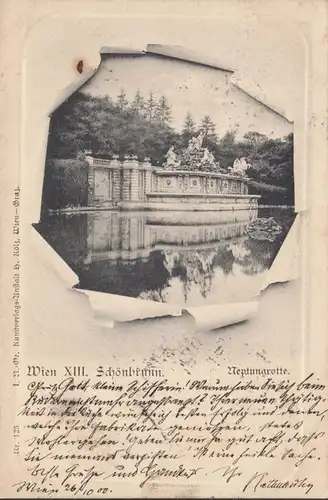 Schönbrunn, Neptungrotte, Passepartout, gelaufen 1900