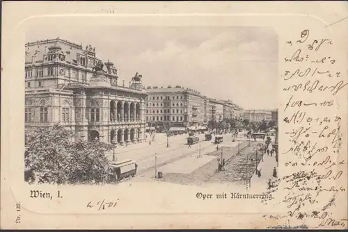 Wien, Oper mit Kärntnerstraße, Passepartout, 4 fach Stempel, gelaufen 1901