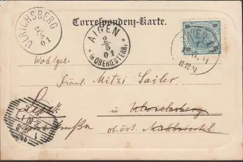 Wien, Oper mit Kärntnerstraße, Passepartout, 4 fach Stempel, gelaufen 1901