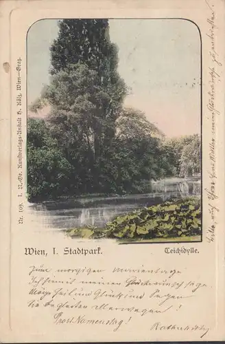 Vienne, Stadtpark, Teichidylle, Passepartout, couru 1900