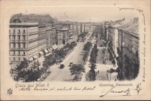 Gruss aus Wien, Opernring, Passepartout, gelaufen 1900