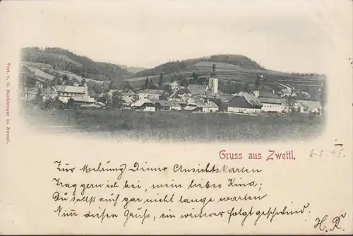 Gruss aus Zwettl, Stadtansicht, gelaufen 1898