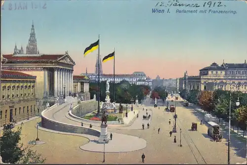 Wien, Parlament und Franzensring, gelaufen 1912