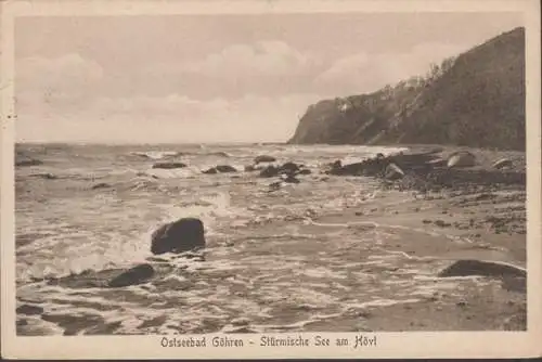 Göhren, Stürmische See am Hövt, gelaufen 1924