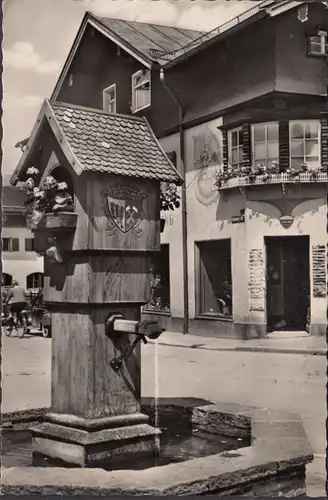 Sonthofen, Bahnhof Strasse mit Brunnen, gelaufen 1956