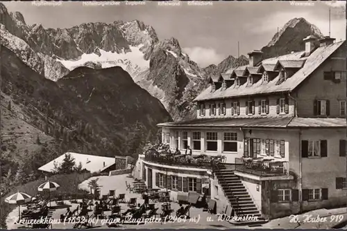 Kreuzeckhaus gegen Zugspitze, ungelaufen- datiert 1961