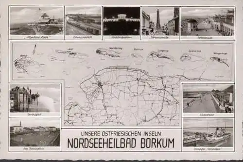 Nordseeheilbad Borkum, Dampfer, Südstrand, Tennisplatz, Dünenexpress, ungelaufen