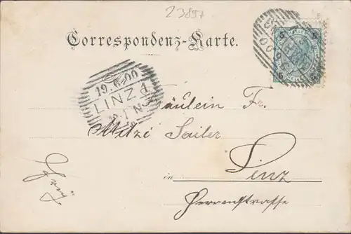 Gruss aus Neuhaus am Inn, Englisches Fräulein Institut, gelaufen 1900