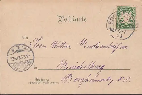 Gruss aus Edenkoben, Villa, Denkmal, Schmiede, gelaufen 1902