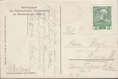 Wien, Habsburgwarte am Hermannskogel, ungelaufen- datiert 1912