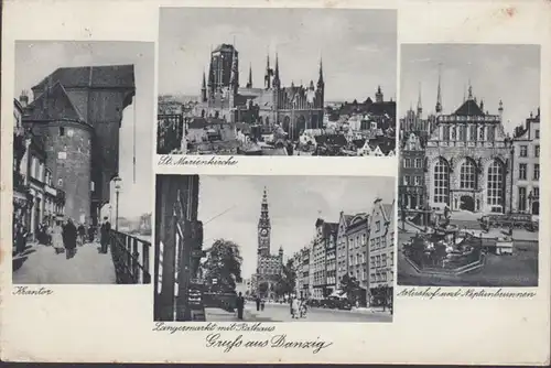 Gruss aus Danzig, Krantor, Rathaus, Neptunbrunnen, gelaufen 1941