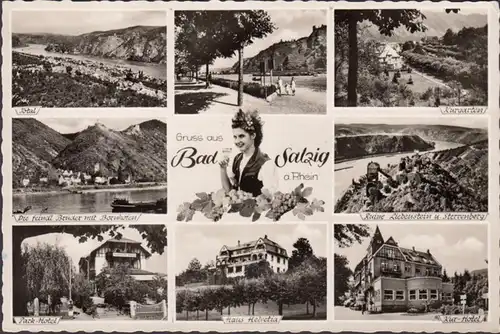 Bad Salzig, Park Hotel, Kur Hotel, Haus Helvetia, Kurgarten, gelaufen 1955