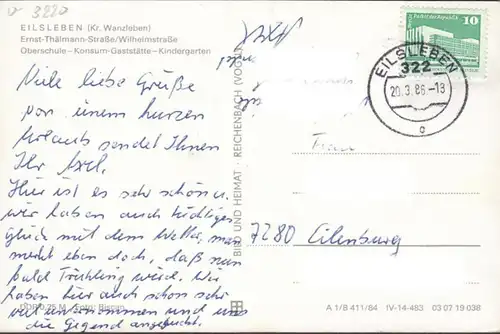 Eilsleben, Wilhelmstrasse, Oberschule, Gaststätte, Kindergarten, gelaufen 1986