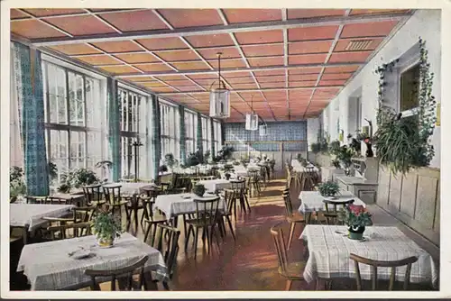 Oberammergau, Hotel Linderhof, Veranda, gelaufen 1950