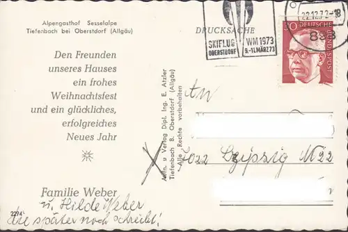 Tiefenbach, Alpengasthof Sesselalpe, Frohes Neues Jahr, gelaufen 1972
