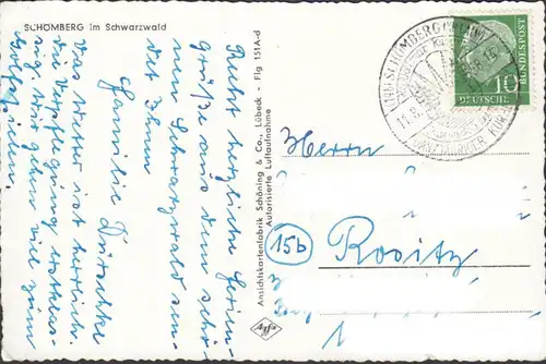 Schömberg, Fliegeraufnahme, gelaufen 1958