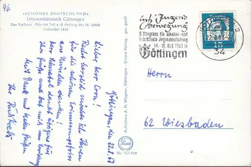 Göttingen, Das Rathaus, gelaufen 1963