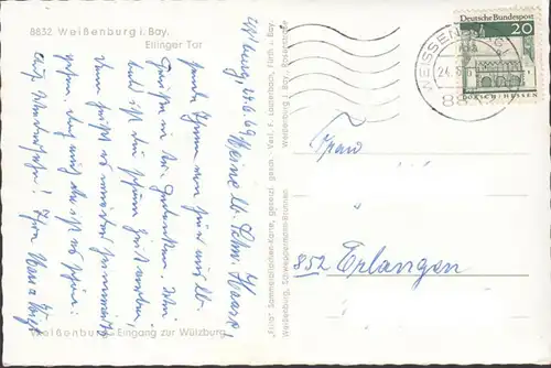 Weissenburg, Ellinger Tor, Eisen Albrecht, Hotel, gelaufen 1969