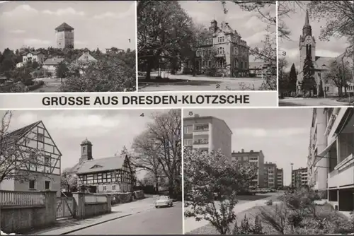 Dresden Klotzsche, Rathaus, Wasserturm, Kirche, ungelaufen