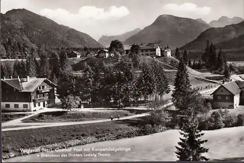 Vorderriss, Gasthof Post mit Karwendelgebirge, ungelaufen