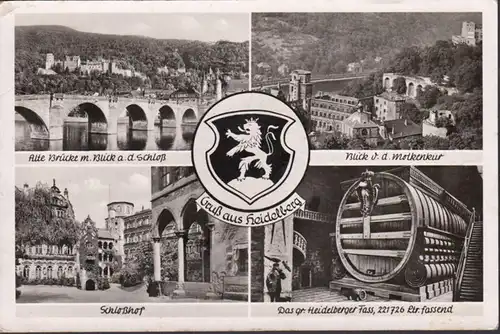 Heidelberg, Alte Brücke, Schlosshof, Heidelberger Fass, gelaufen 1954