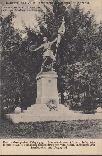 Denkmal des 70 ten Infanterie Regiments im Ehrental, gelaufen 1916
