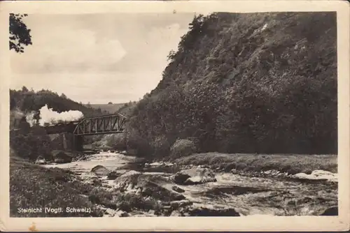 Steinicht, Brücke, Eisenbahn, Dampflok, ungelaufen