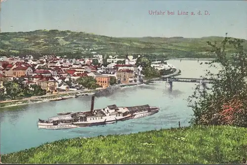 Urfahr bei Linz, Stadtansicht, Dampfer, gelafen 1917