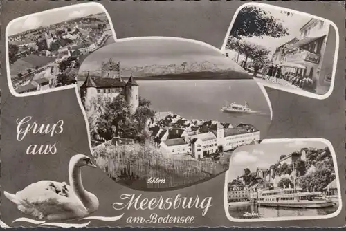 Meersburg, Uferpromenade, Schloss, Hafen, gelaufen 1957