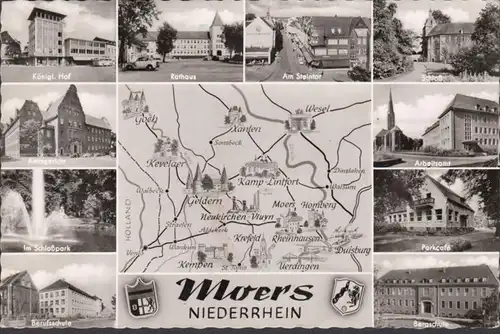 Moers, Rathaus, Berufsschule, Amtsgericht, gelaufen 1961