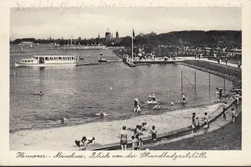 Hannover Maschsee, Blick von der Strandbadgaststätte, gelaufen 1953