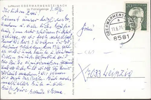 Oberwarmensteinach, Stadtansicht, gelaufen 1971