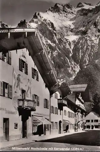 Mittenwald, Hochstrasse mit Karwendel, gelaufen 1961