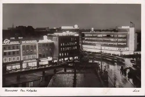 Hannover, Am Kröpcke bei Nacht, gelaufen 1954